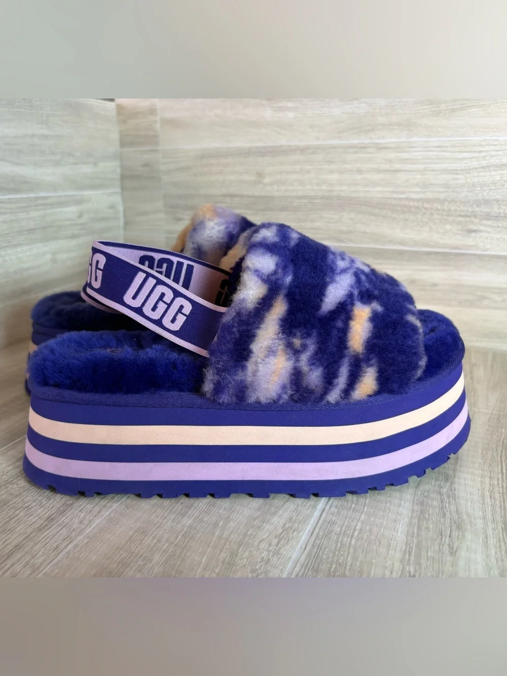 Ugg disco slide stripe graphic strap platform slippers sandals violet night